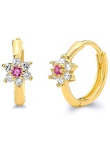 delightful yellow gold cubic zirconia flower kids huggie earrings